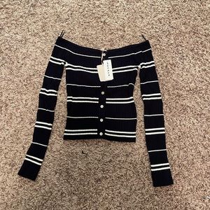 PACSUN navy off the shoulder top with white strips! New with tags!